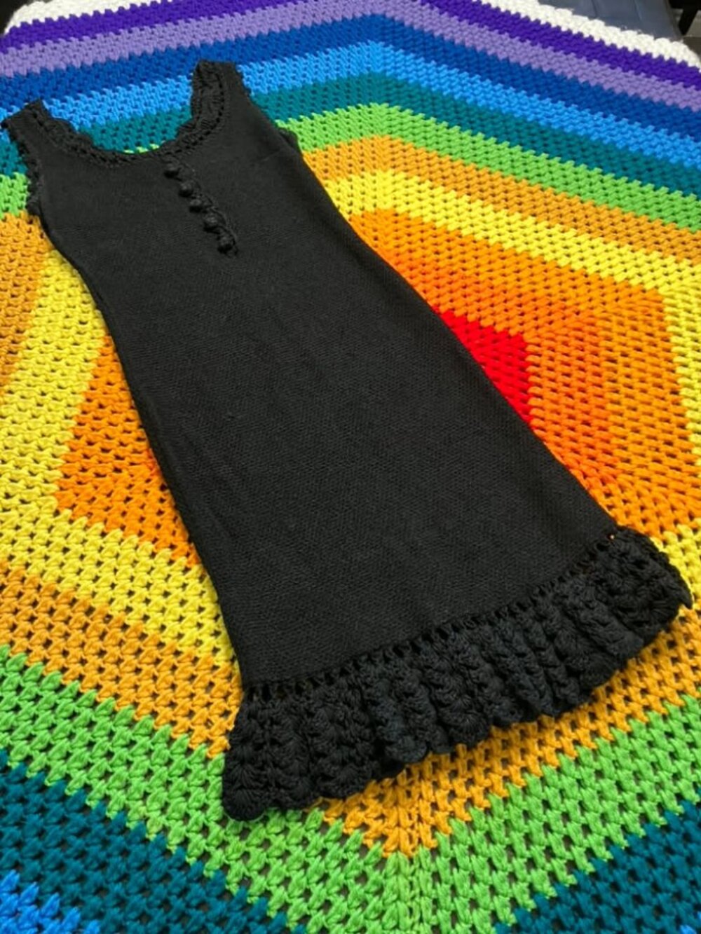 60's Vintage Cabot Linen Knit Little Black Bodycon Sheath Cocktail Party Dress